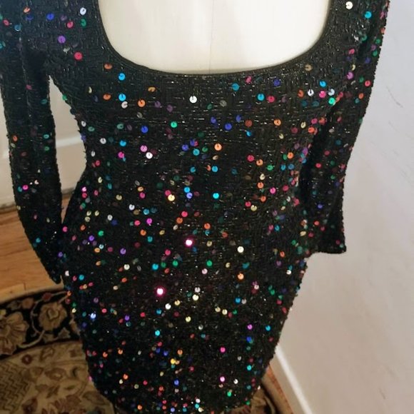 EUC | STUNNING | Oleg Cassini | Black Beaded Dress | Confetti Sequins | Size: 12 - Picture 4 of 16